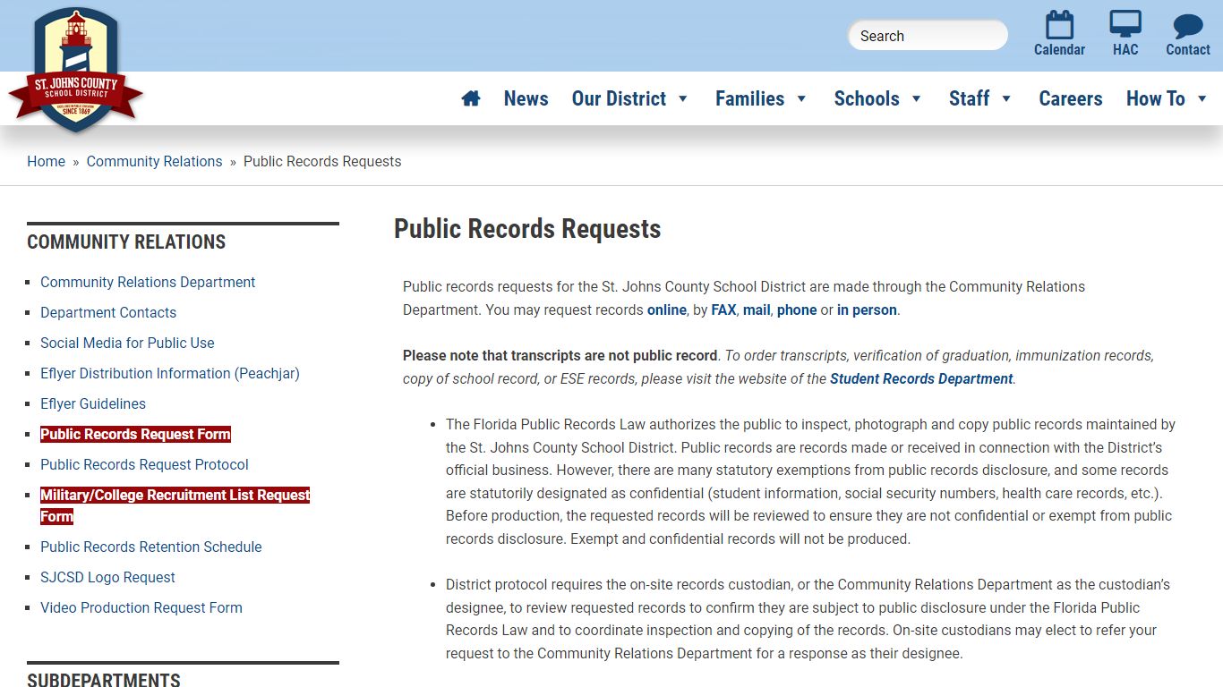 Public Records Requests - St. Johns County School District