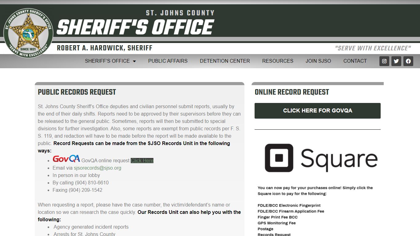 Public Records Request - St. Johns County Sheriff's Office